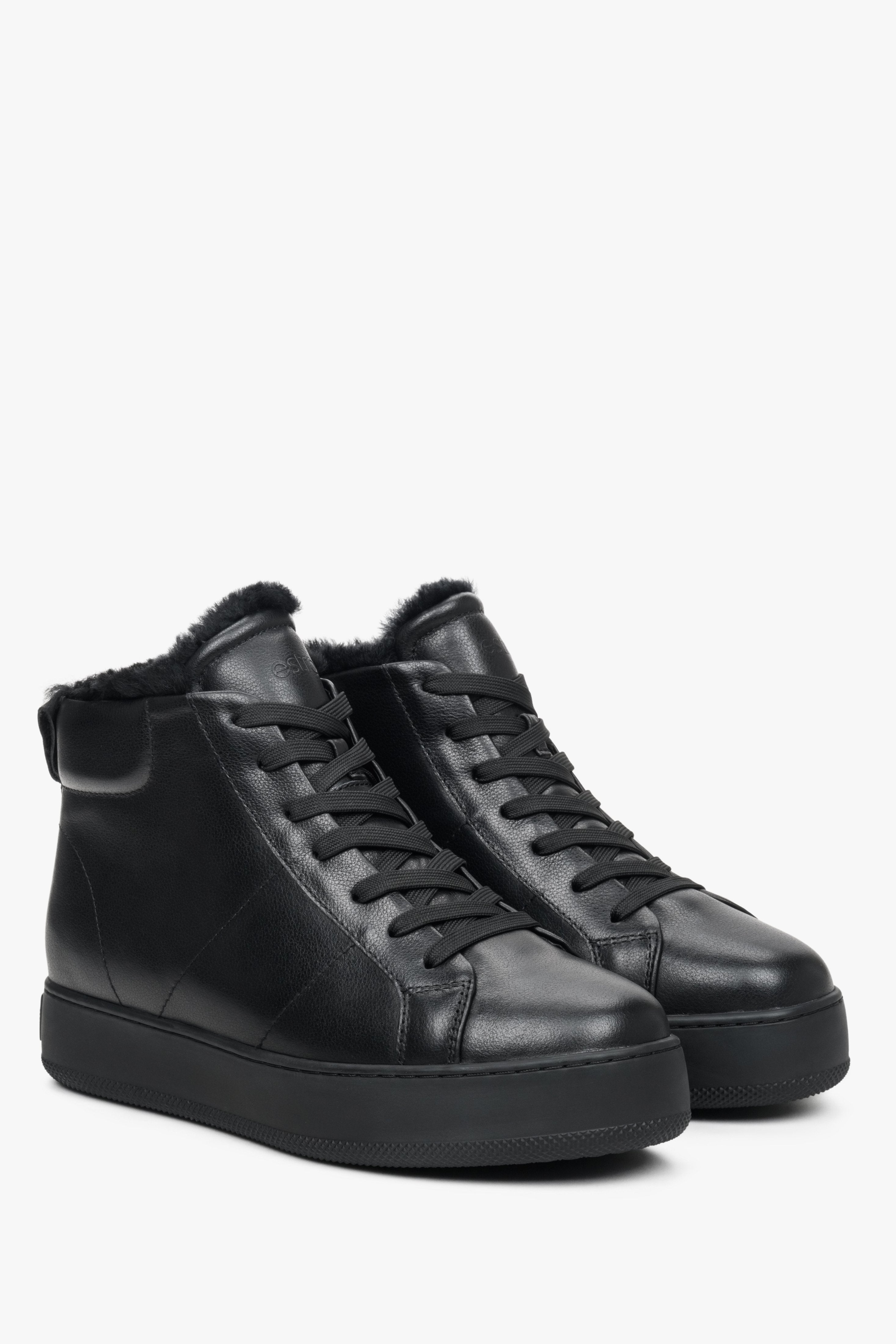 High-top women's black winter sneakers by Estro with winter insulation.