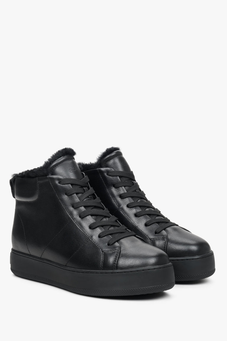 High-top women's black winter sneakers by Estro with winter insulation.