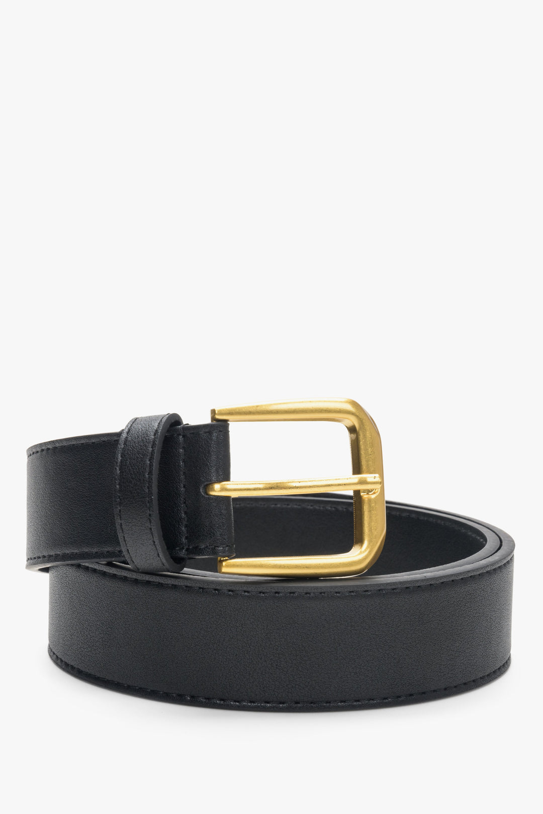 Black Women's Leather Belt with Gold Buckle Estro ER00113198.