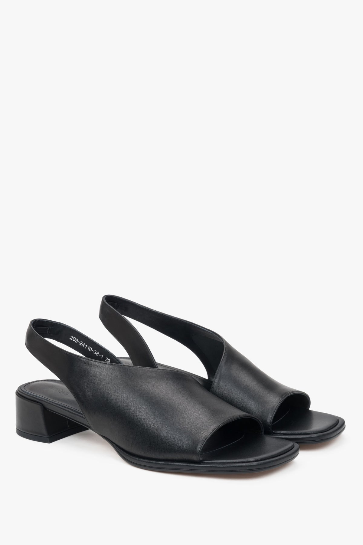Elegant women's black sandals by Estro, made of genuine leather and set on a comfortable low heel.