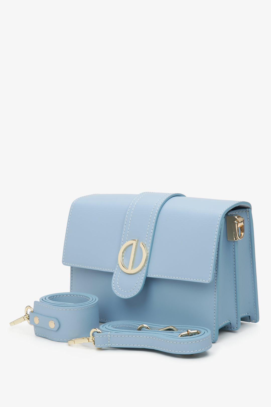 Women's light blue handy bag with gold hardware Estro.
