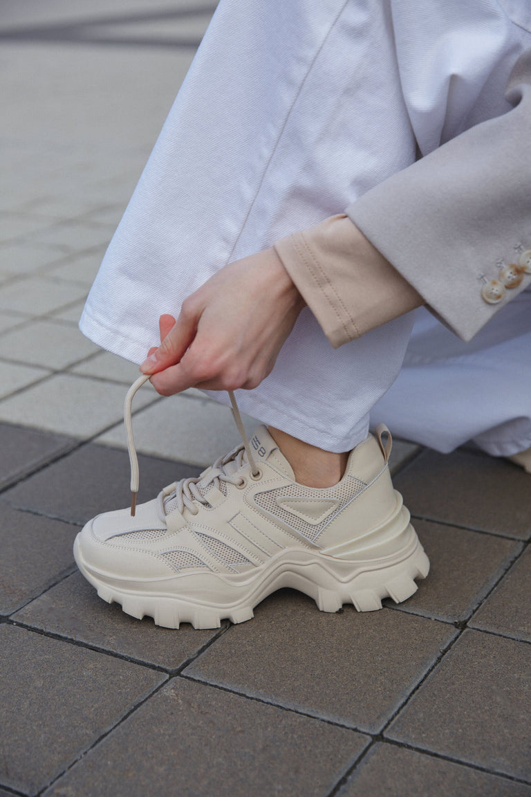 Women's Beige Low-Top Sneakers on a Chunky Platform ES8 ER00112607