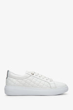 Women's white sneakers made of genuine leather with quilting, Estro - shoe profile.