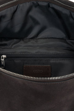 Stylish women's fanny pack made of natural velour in a dark brown shade by Estro - interior view.