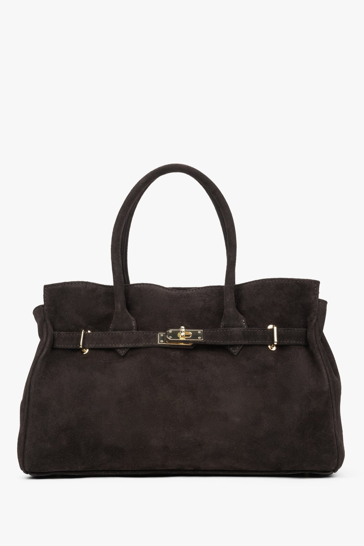Women's Large Dark Brown Bag made of Premium Italian Genuine Velour Estro ER00116357.