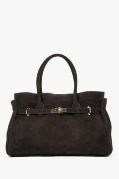 Women's Large Dark Brown Bag made of Premium Italian Genuine Velour Estro ER00116357.