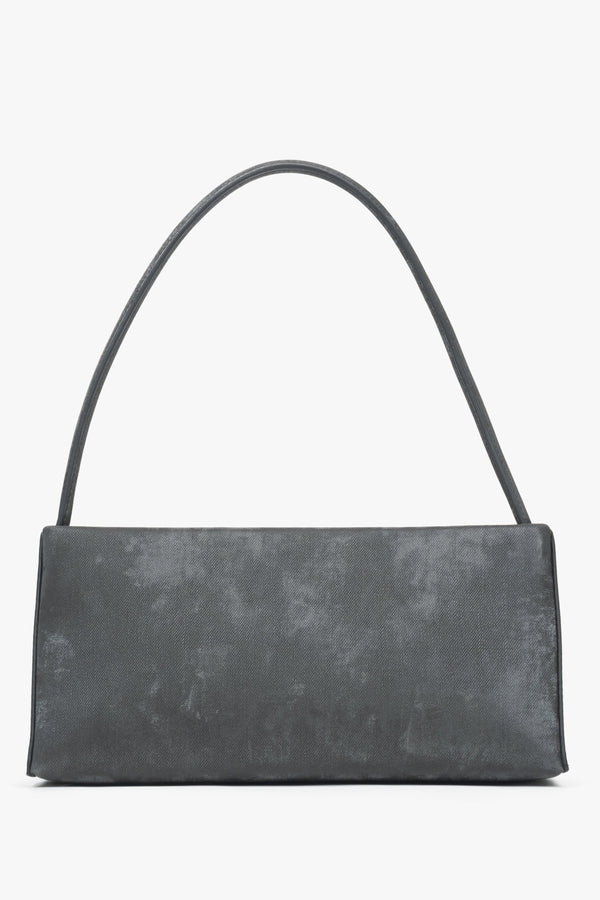 Black leather women's handbag with a marble print - reverse.