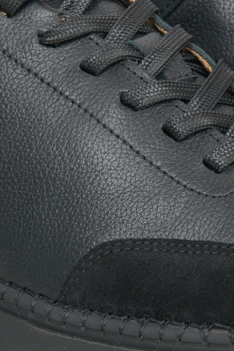 Estro men's black sneakers - close-up of the details.