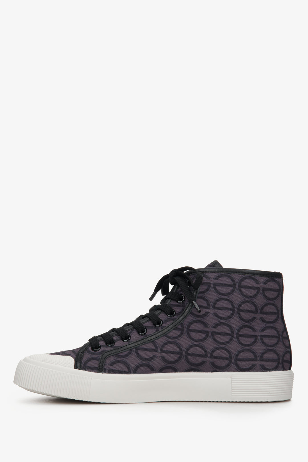High-top textile women's sneakers in purple and black.