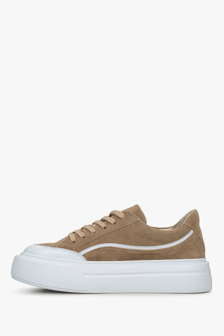 Estro women's brown velour low-top sneakers - side profile.