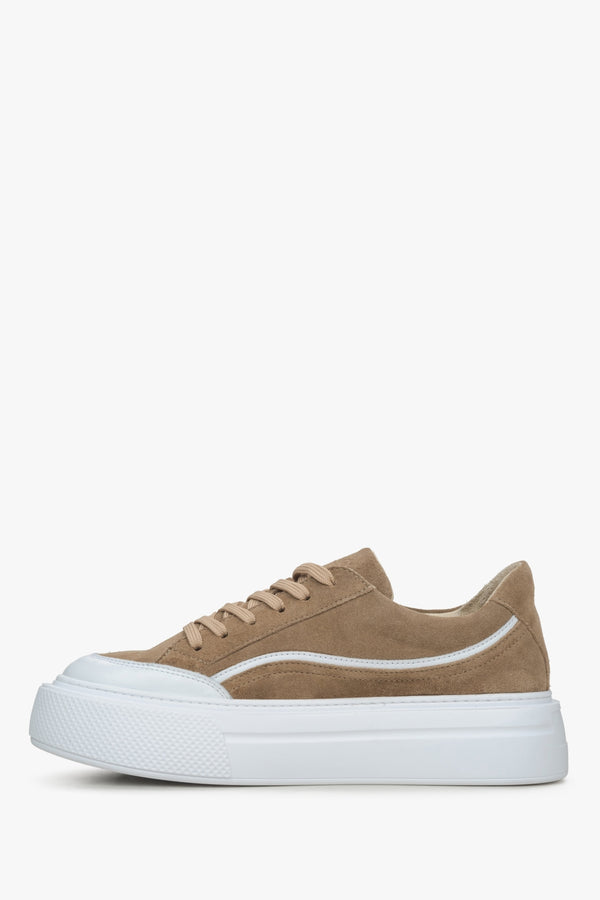 Estro women's brown velour low-top sneakers - side profile.