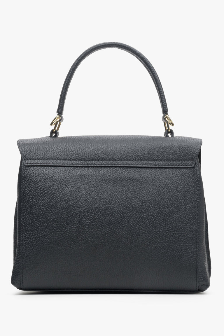 Women's leather black handbag by Estro in a boxy style - reverse side.