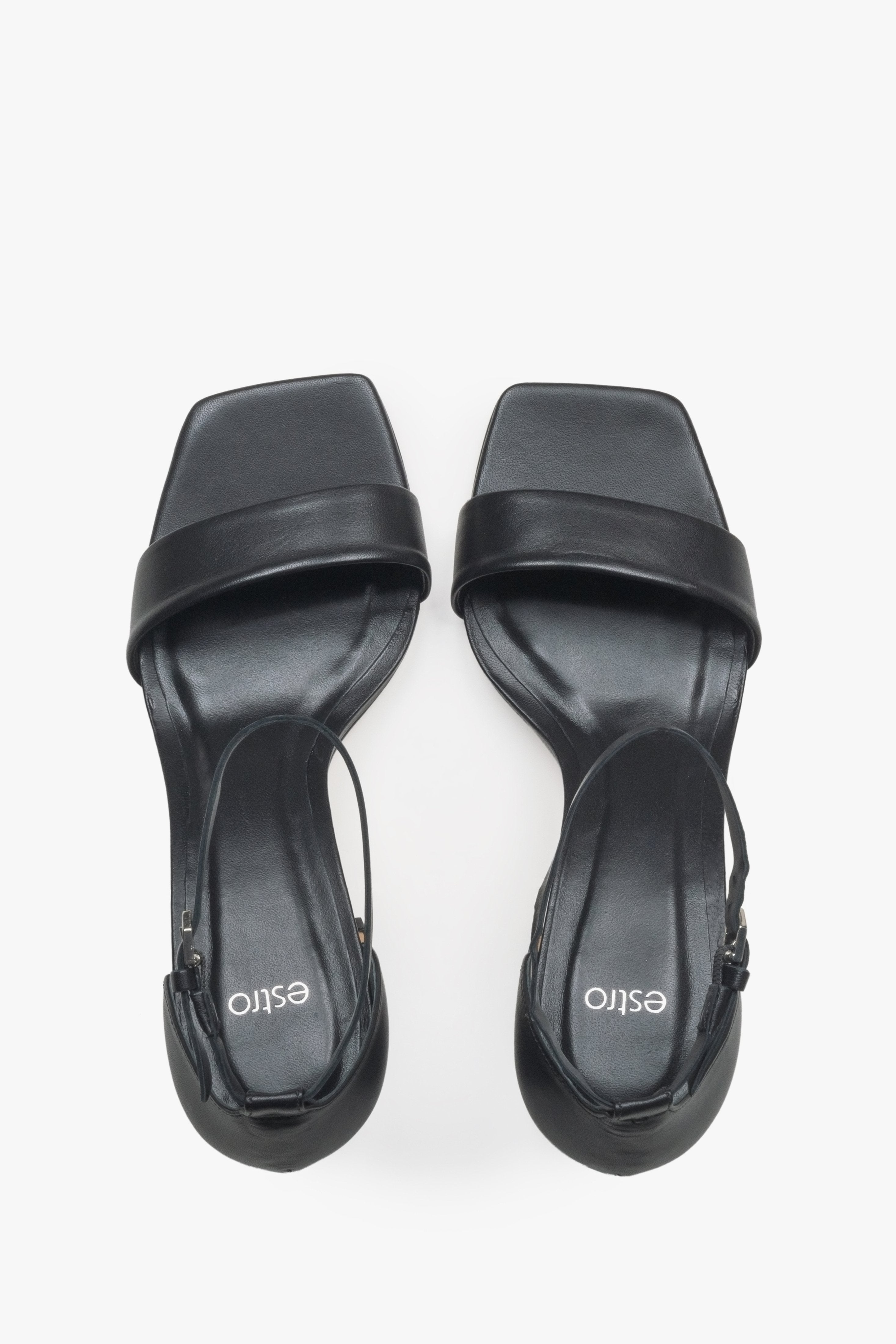 Women's Black Heeled Sandals, Estro Model.