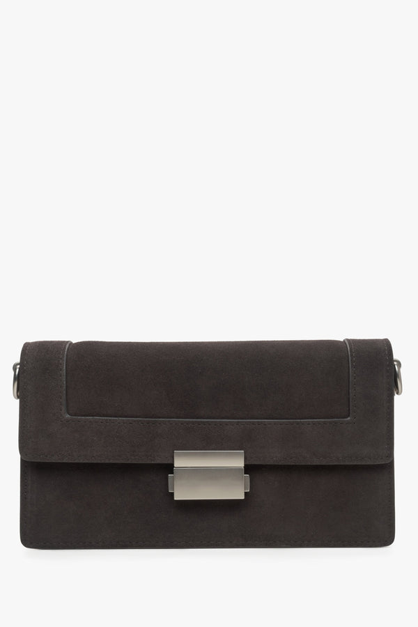 Women's Small Brown Bag made of Leather and Velour with Silver Details Estro ER00115770.