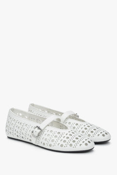 White perforated Estro women's ballet flats, made of genuine leather, perfect for warm summer days.