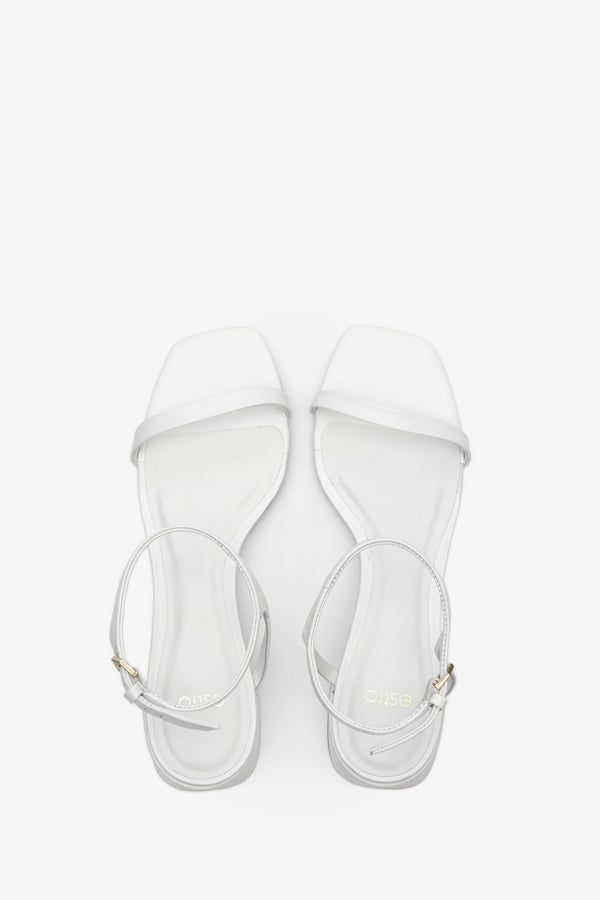 Women's white sandals made of genuine leather by Estro - top view presentation of the model.