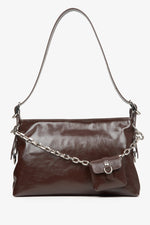 Women's Saddle Brown Shoulder Bag with a Silver Chain Estro ER00114928