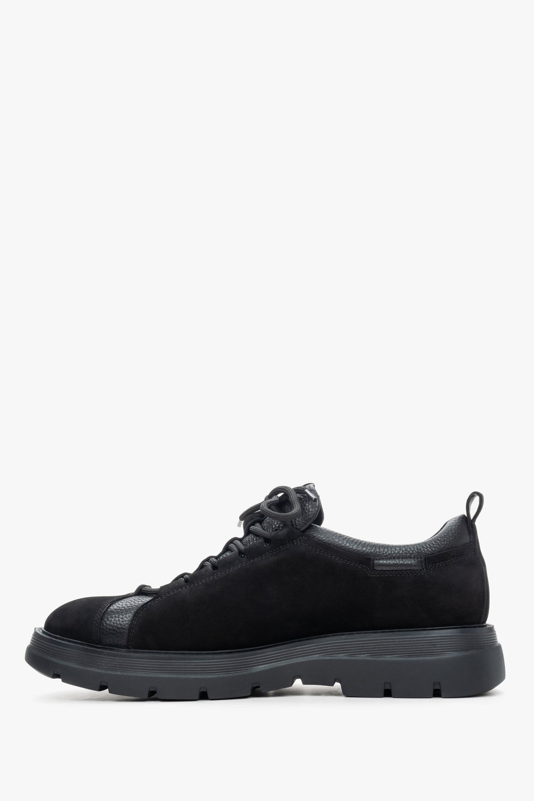 Men's black sneakers made of nubuck and genuine leather  - shoe profile.
