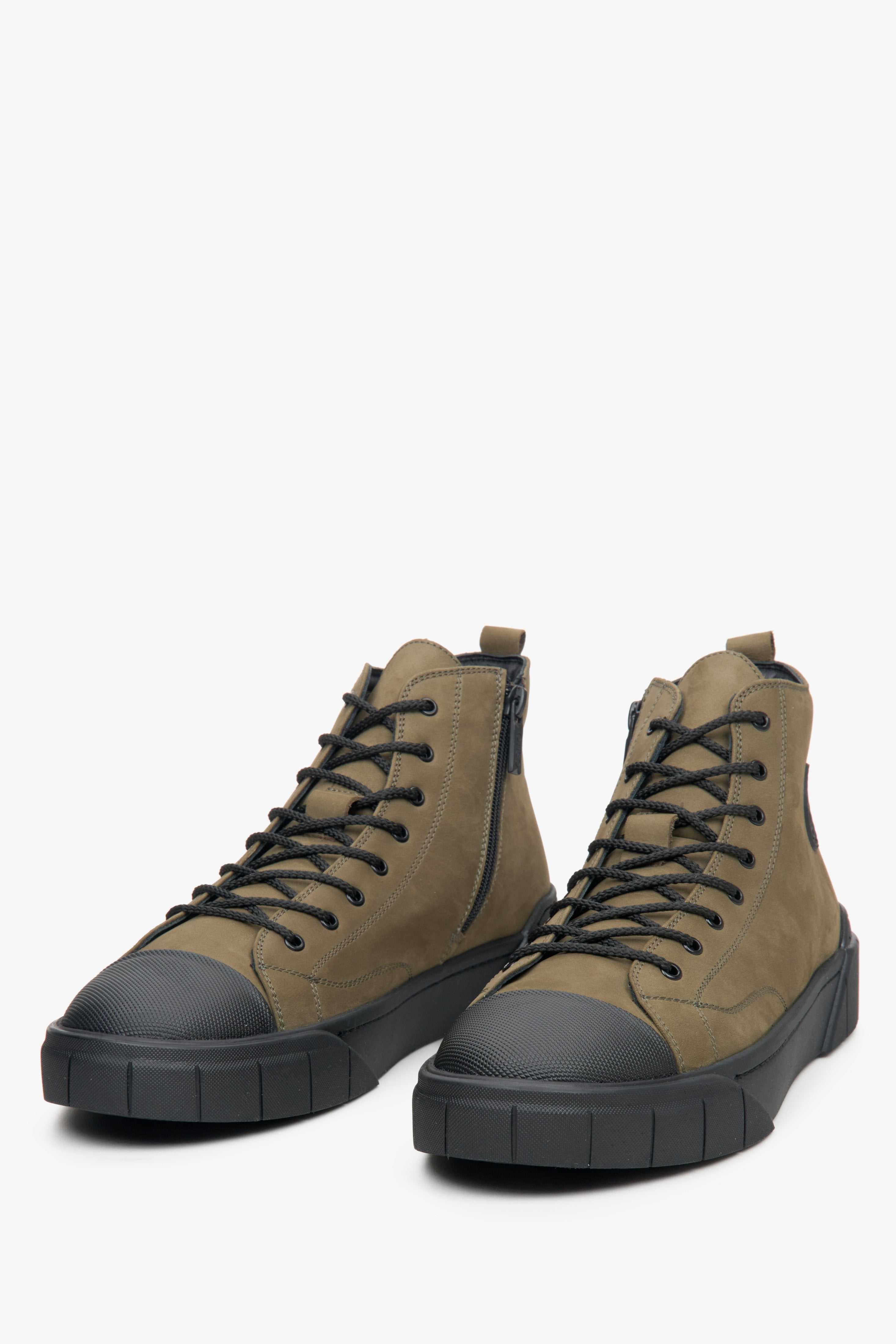 Estro high winter men's sneakers made of dark green genuine nubuck.