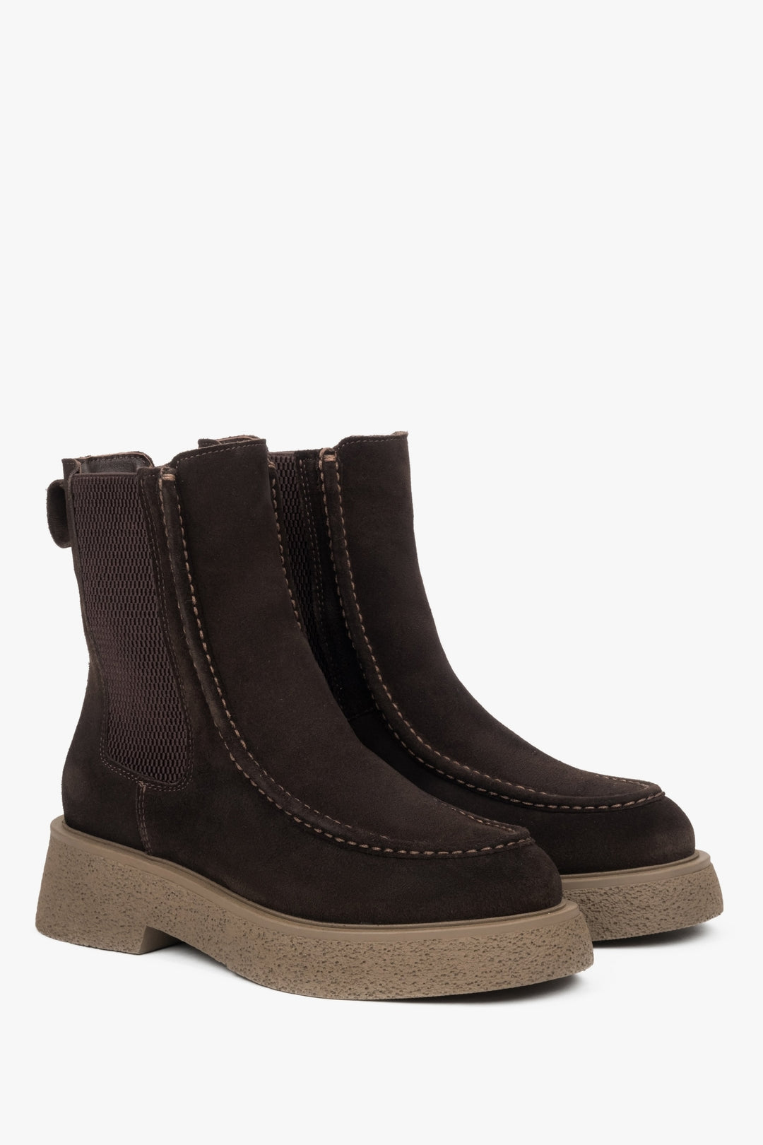 Dark brown velour women's chelsea boots by Estro.