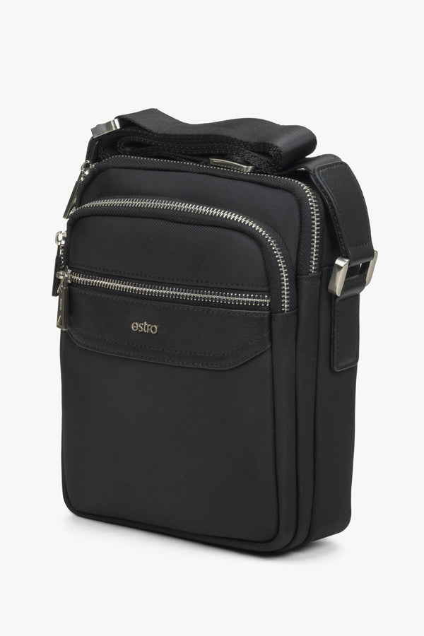 Men's black leather Estro messenger bag.