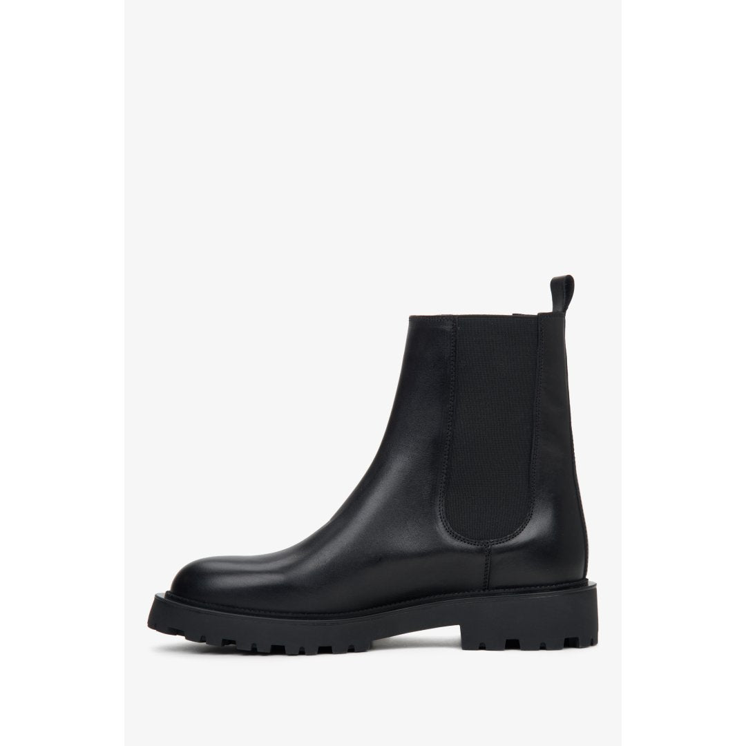 Black leather women's Chelsea boots made from genuine leather by Estro.