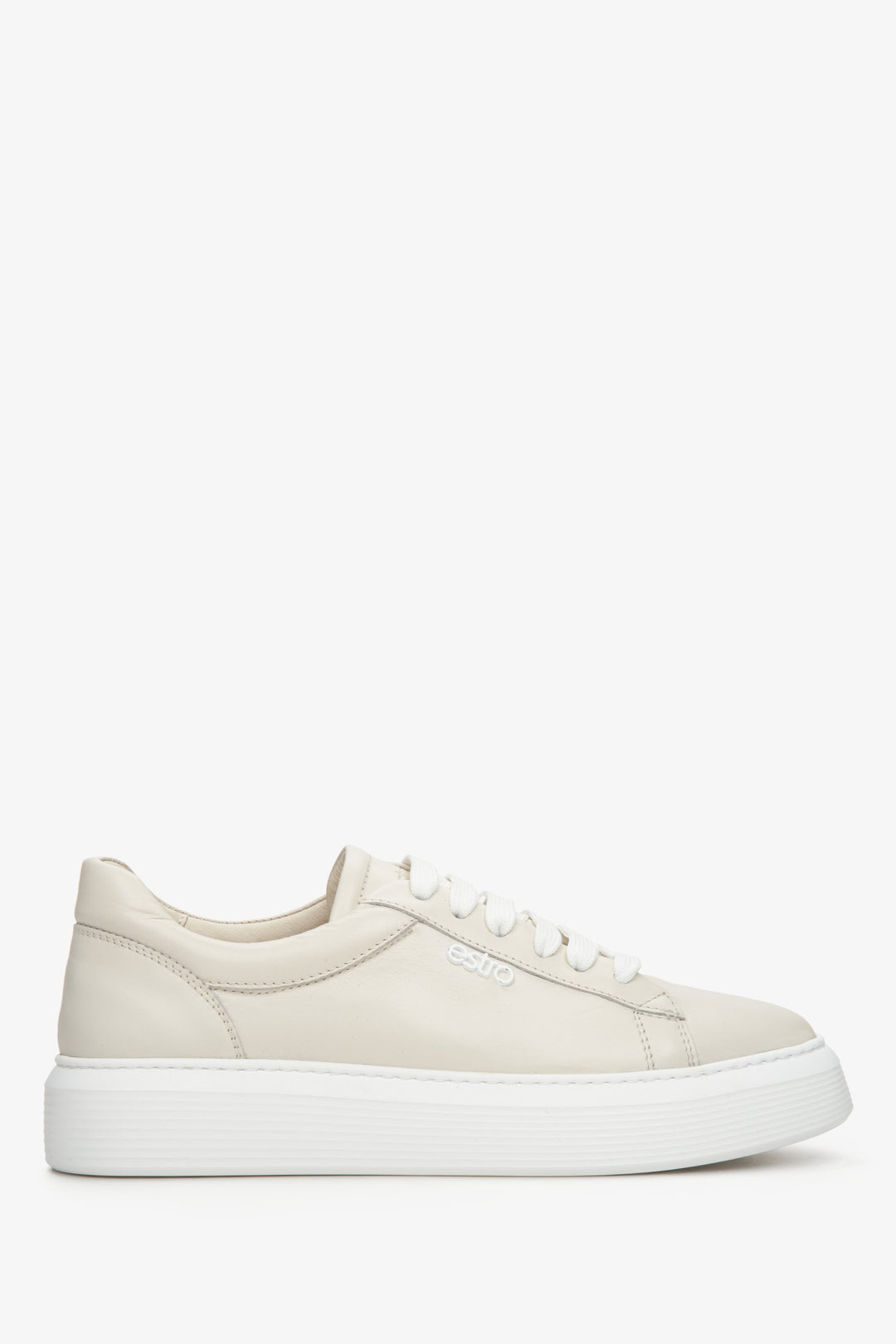 Women's Light Beige Leather Sneakers with Laces Estro ER00112683.