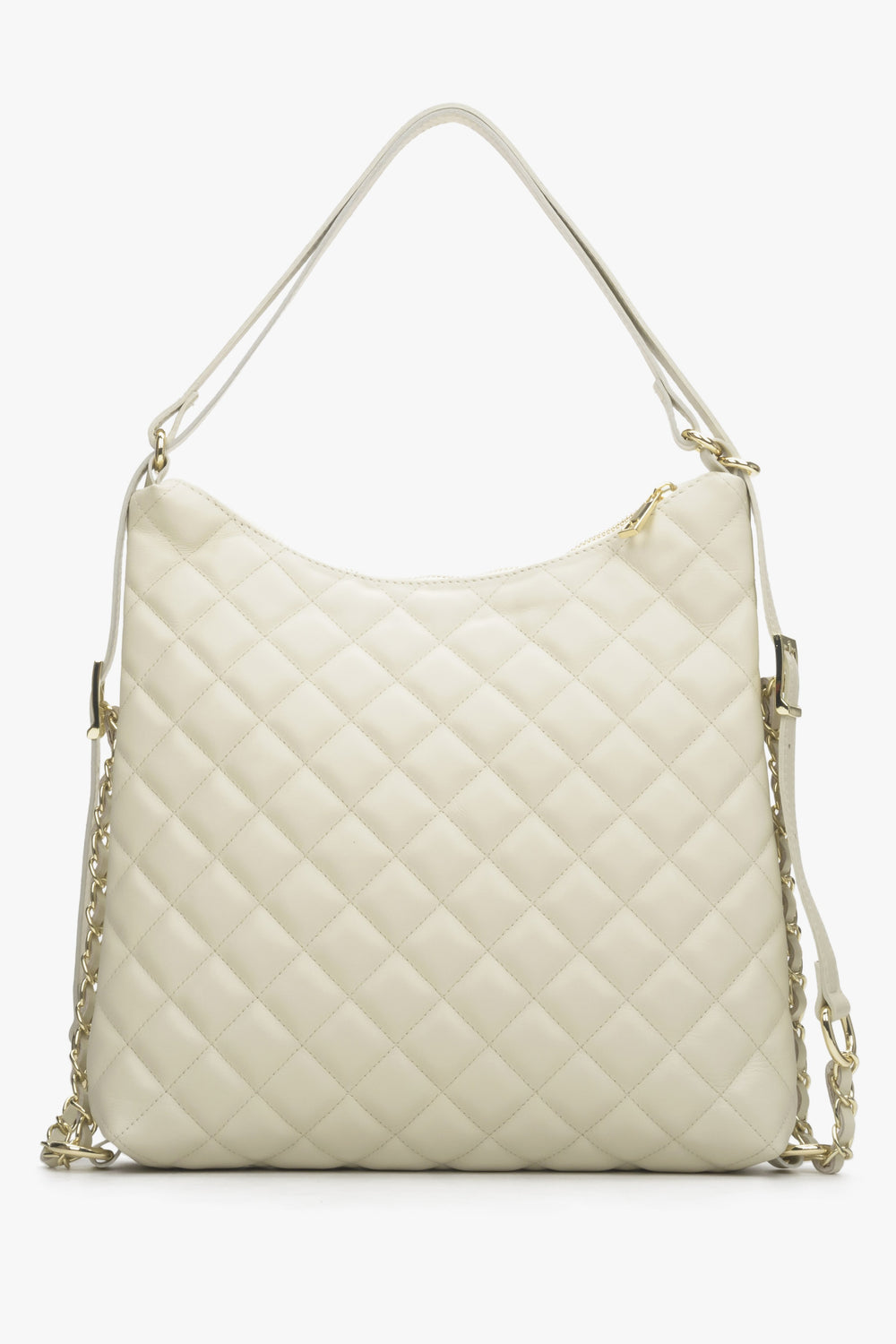 Women's Light Beige Quilted Shoulder Bag made of Italian Genuine Leather Estro ER00114312.