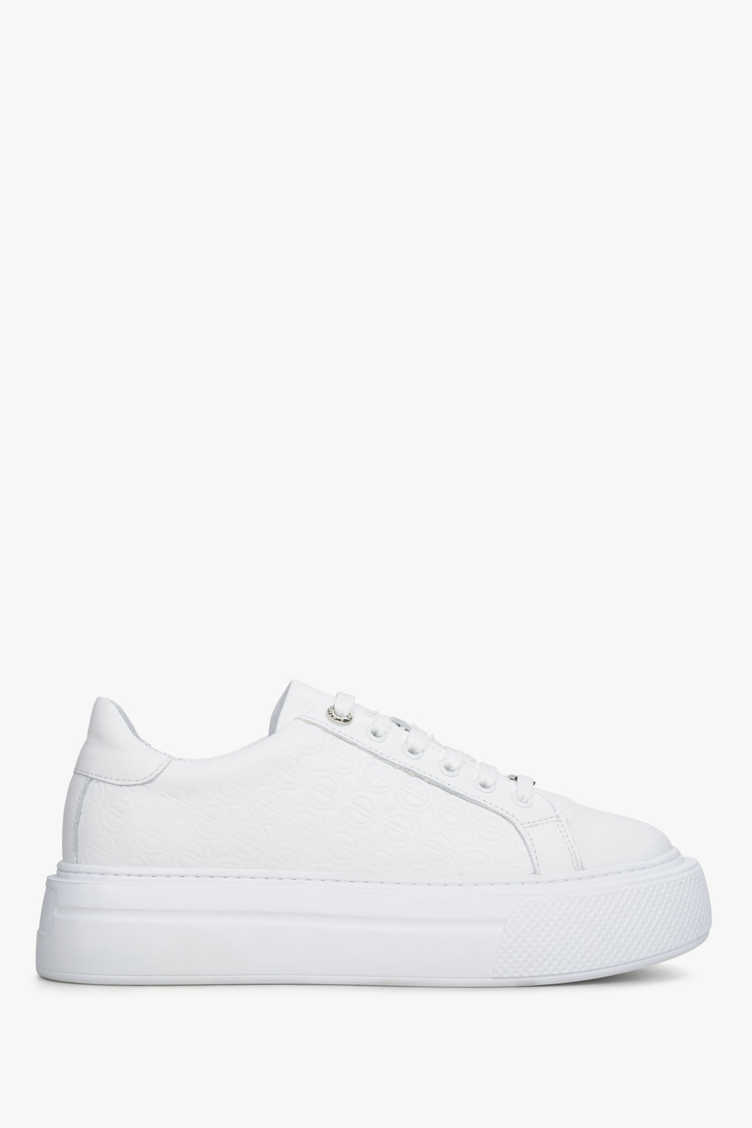 Women's white leather sneakers by Estro - shoe profile.