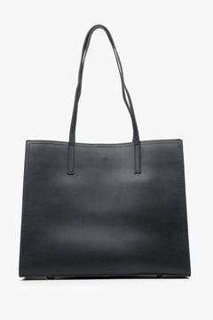Women's black leather shopper bag by Estro - back view.