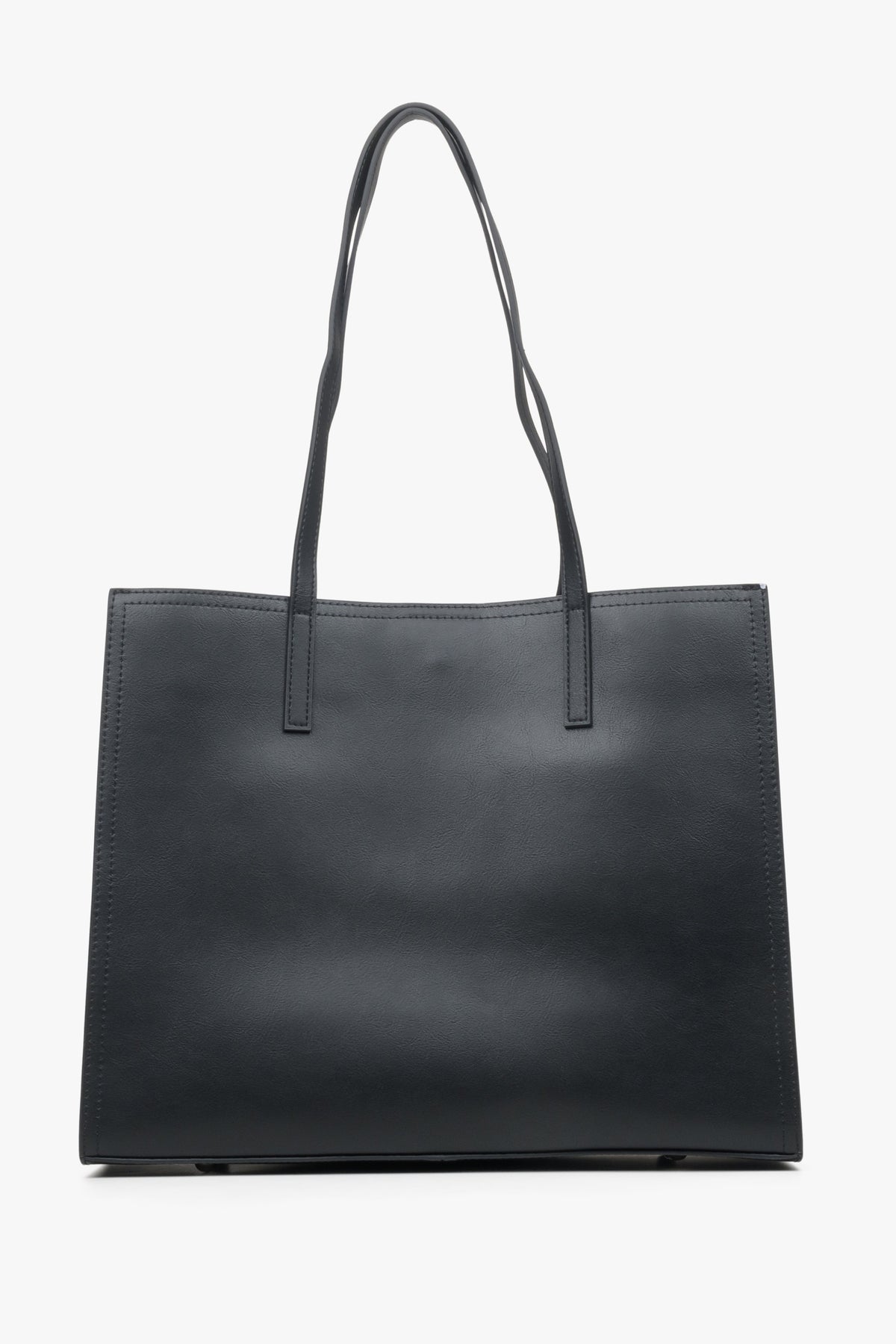 Women's black leather shopper bag by Estro - back view.