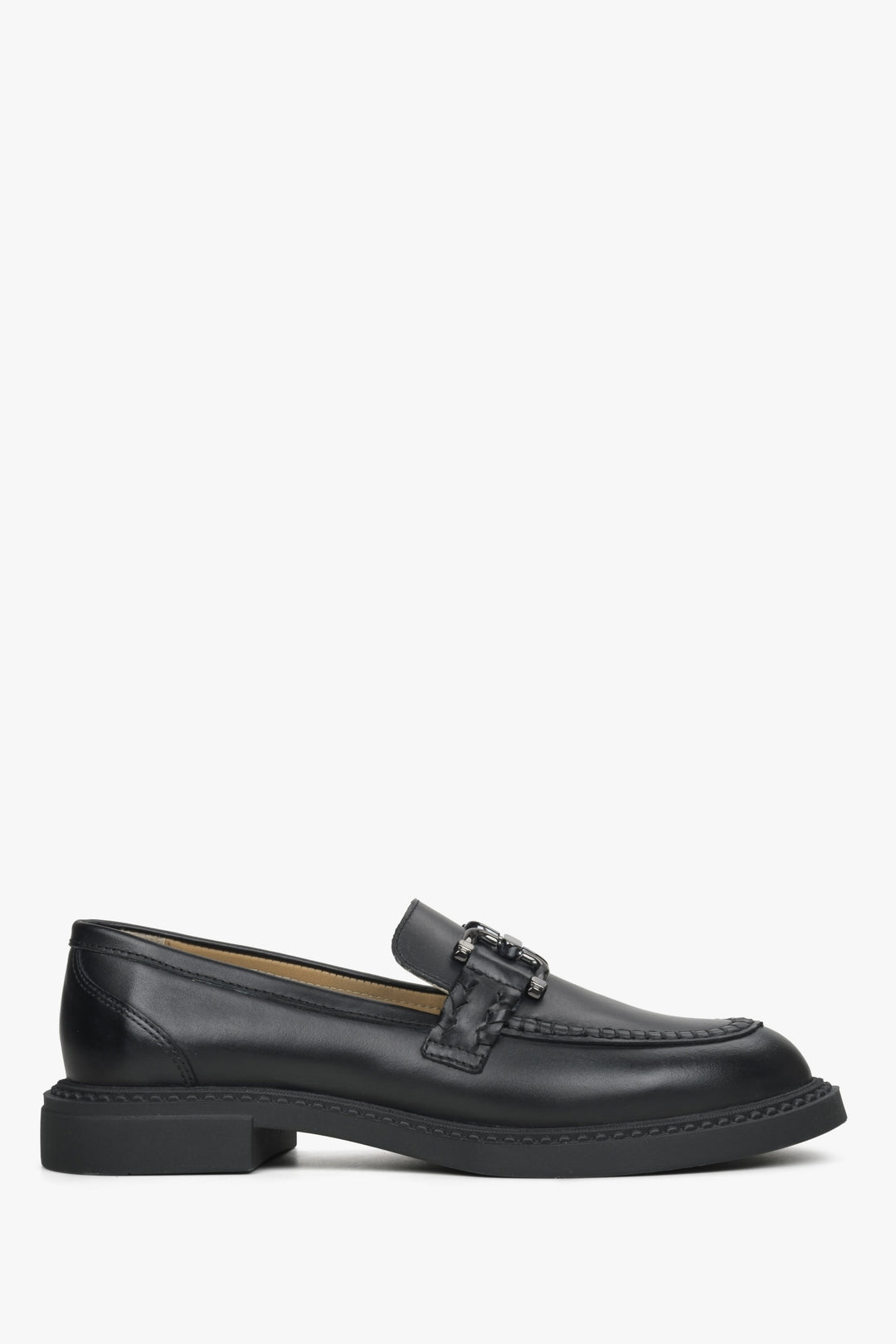 Women's Black Loafers made of Genuine Leather with a Buckle Estro ER00114528.