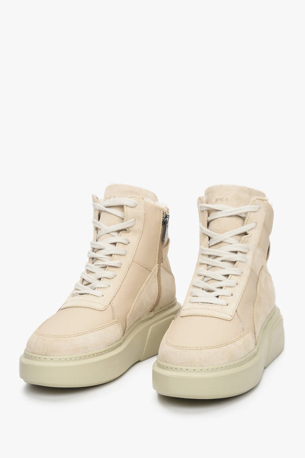 Women's fashion beige high top sneakers by ES 8.