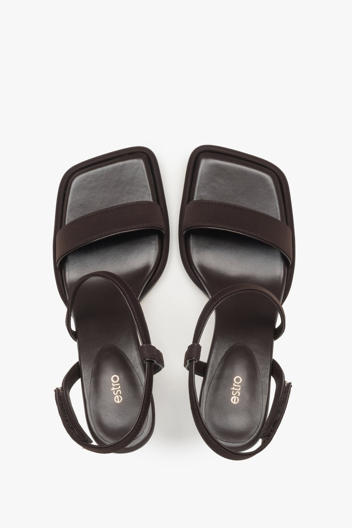 Dark brown Estro women's sandals combining genuine leather and textiles.