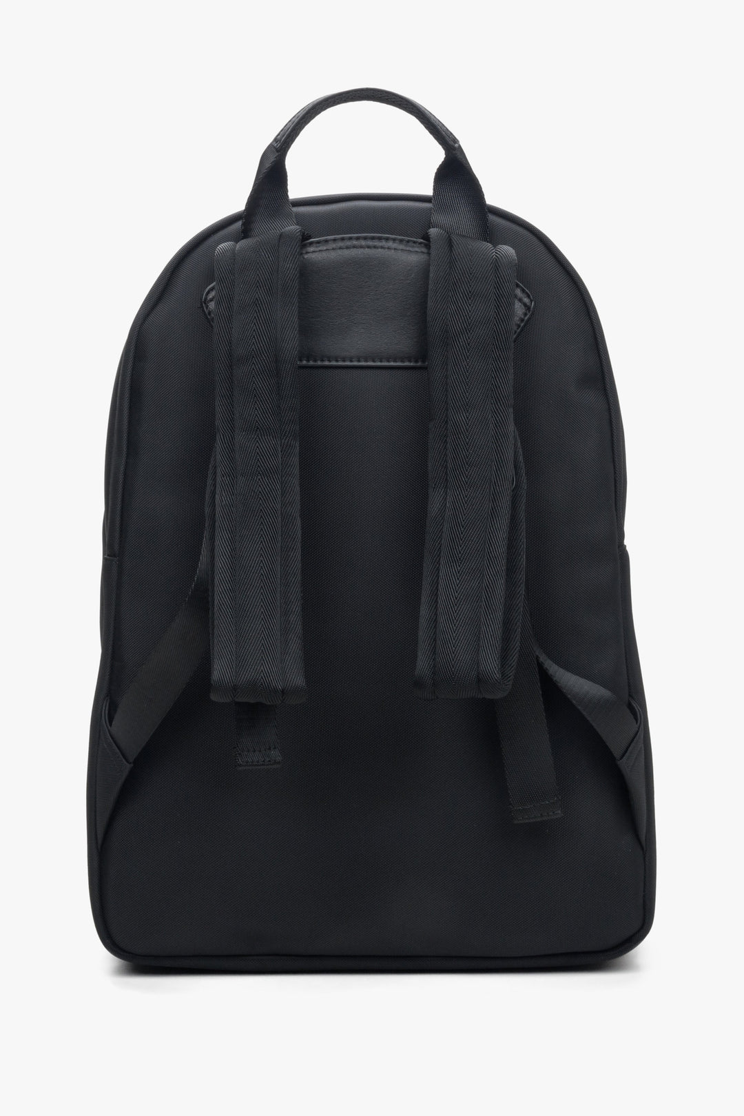 A large, spacious men's backpack with adjustable shoulder straps - back view of the model.