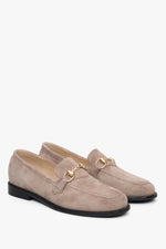 Women's Beige Natural Suede Loafers with Gold Buckle Estro ER00112620