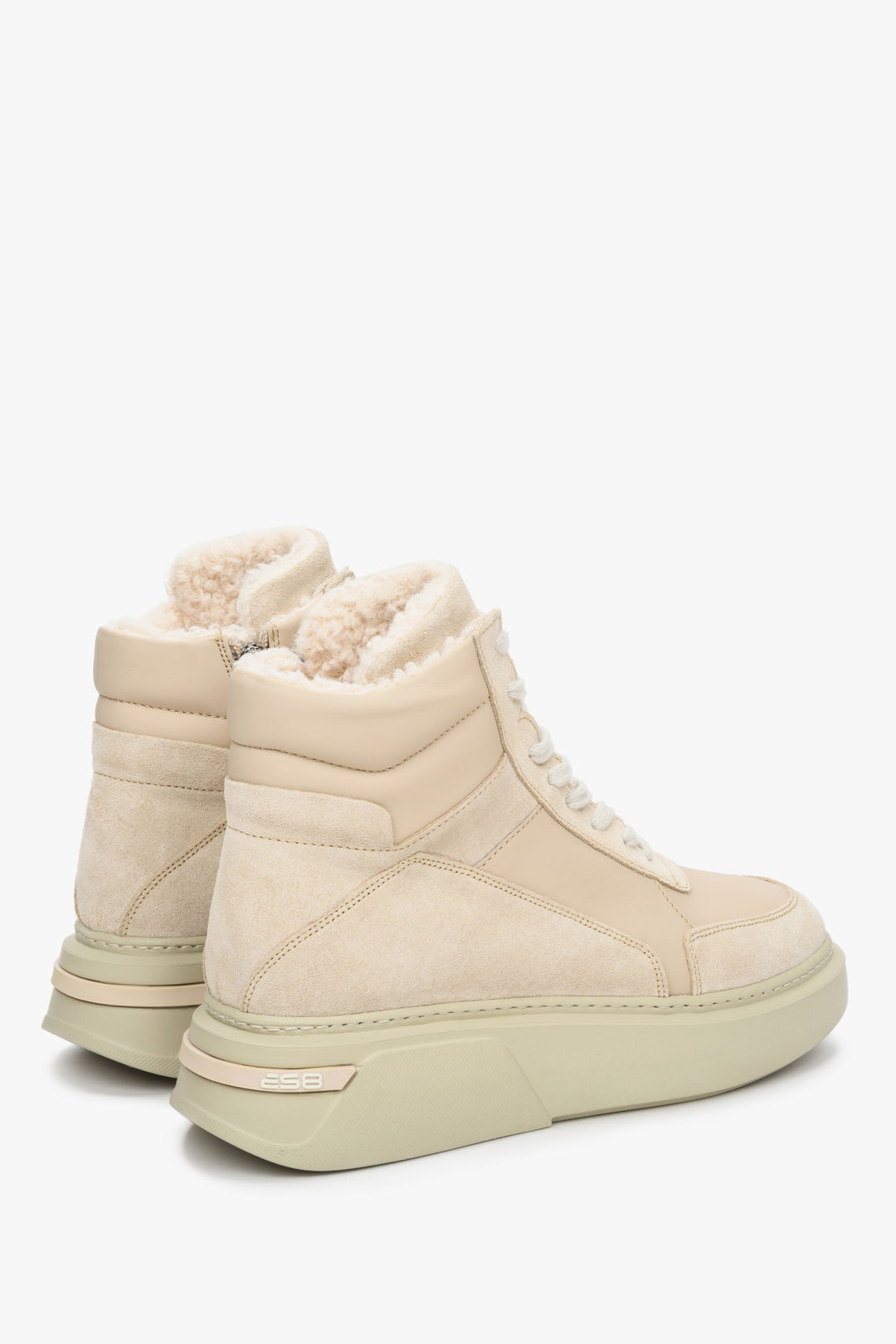 Women's beige high top sneakers by ES 8 for winter/fall.