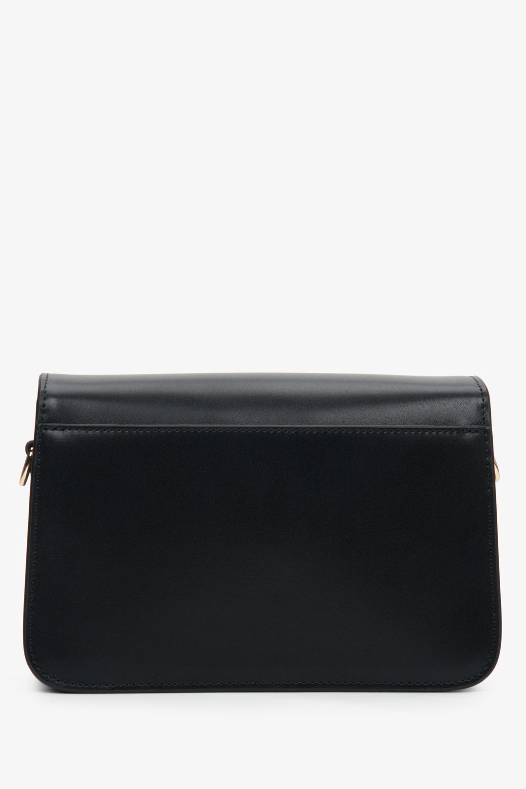 Women's black handbag with a golden chain Estro - back view.
