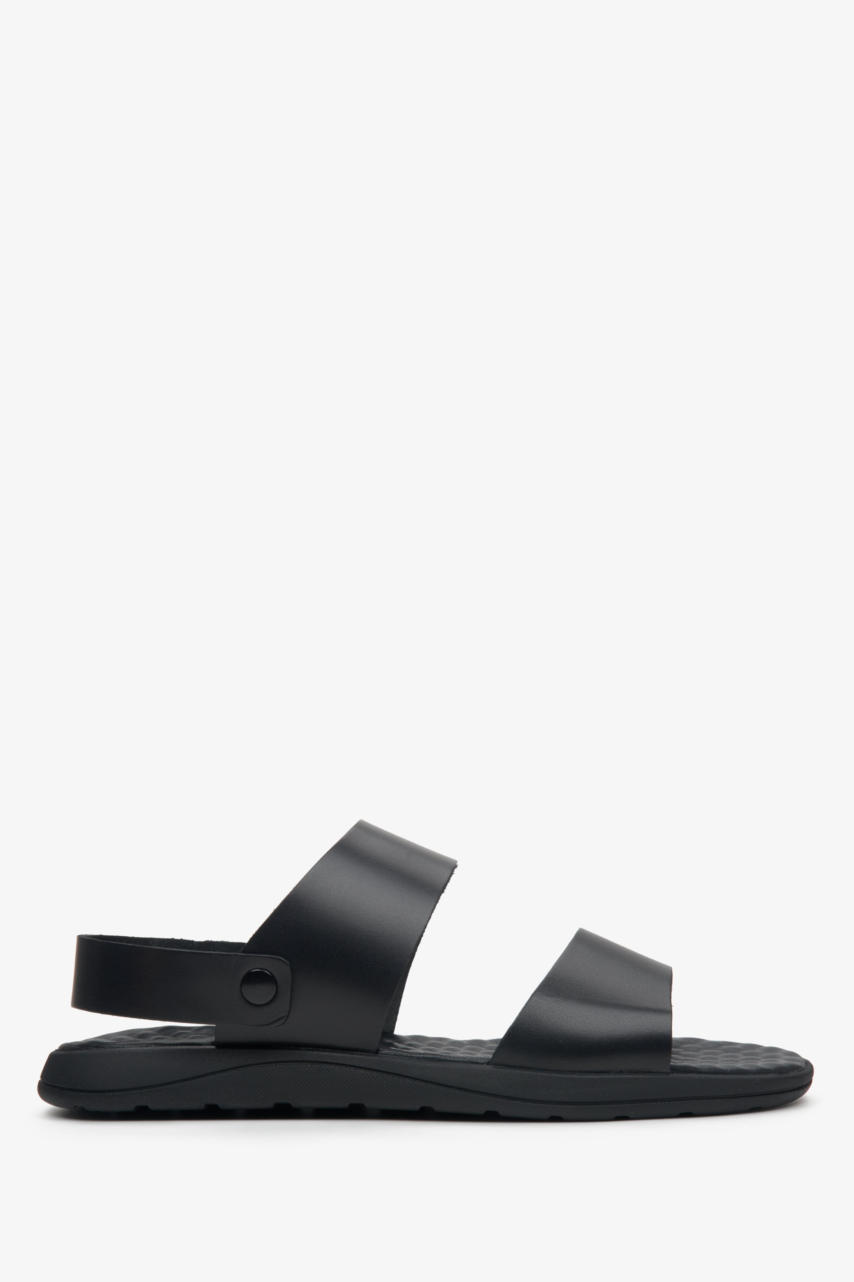 Leather, men's black sandals by Estro - profile.