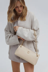 Women's Light Beige Bag with Gold Chain Estro ER00114939