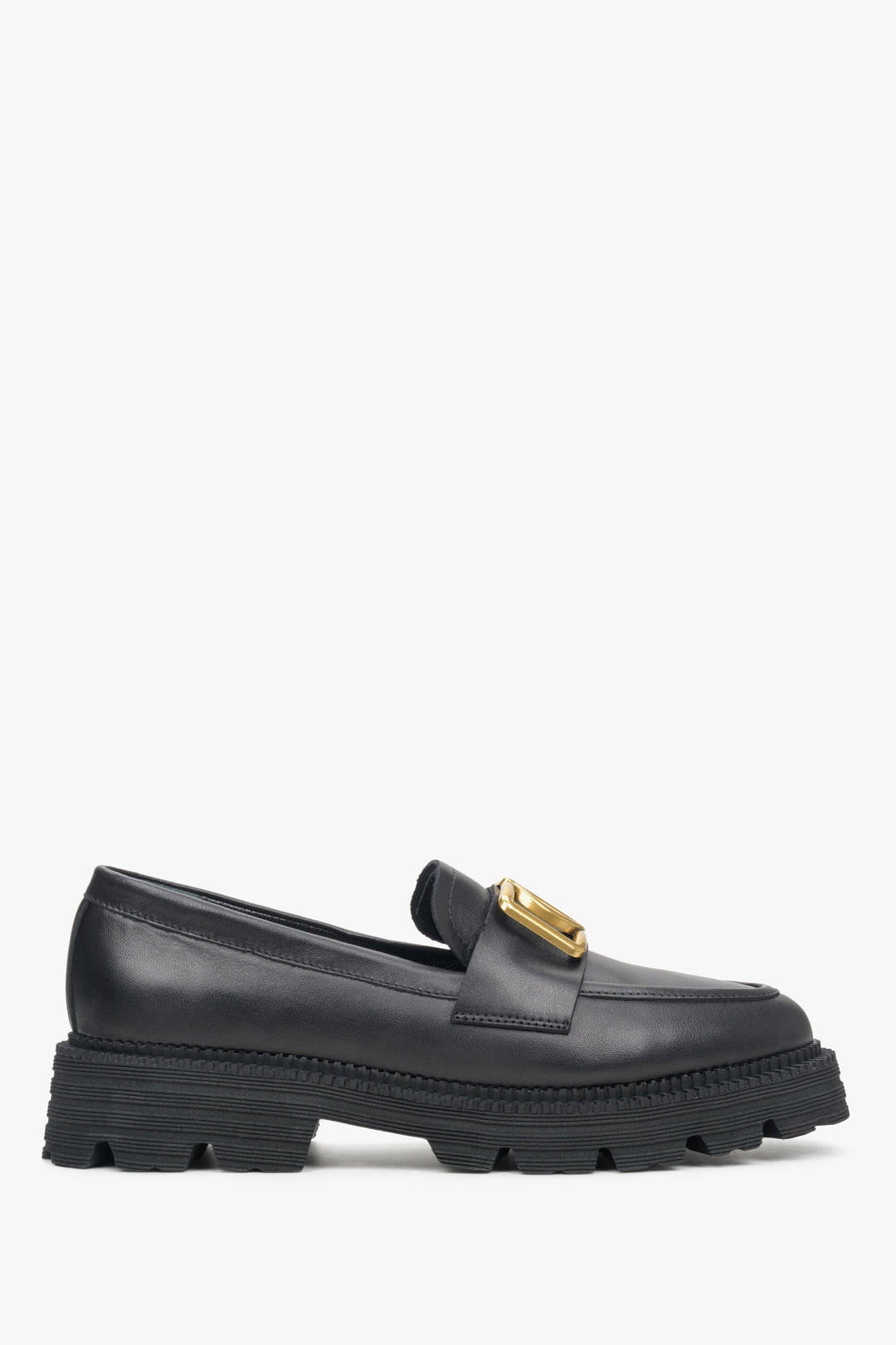 Black Women's Leather Loafers with Gold Chains Estro ER00113287