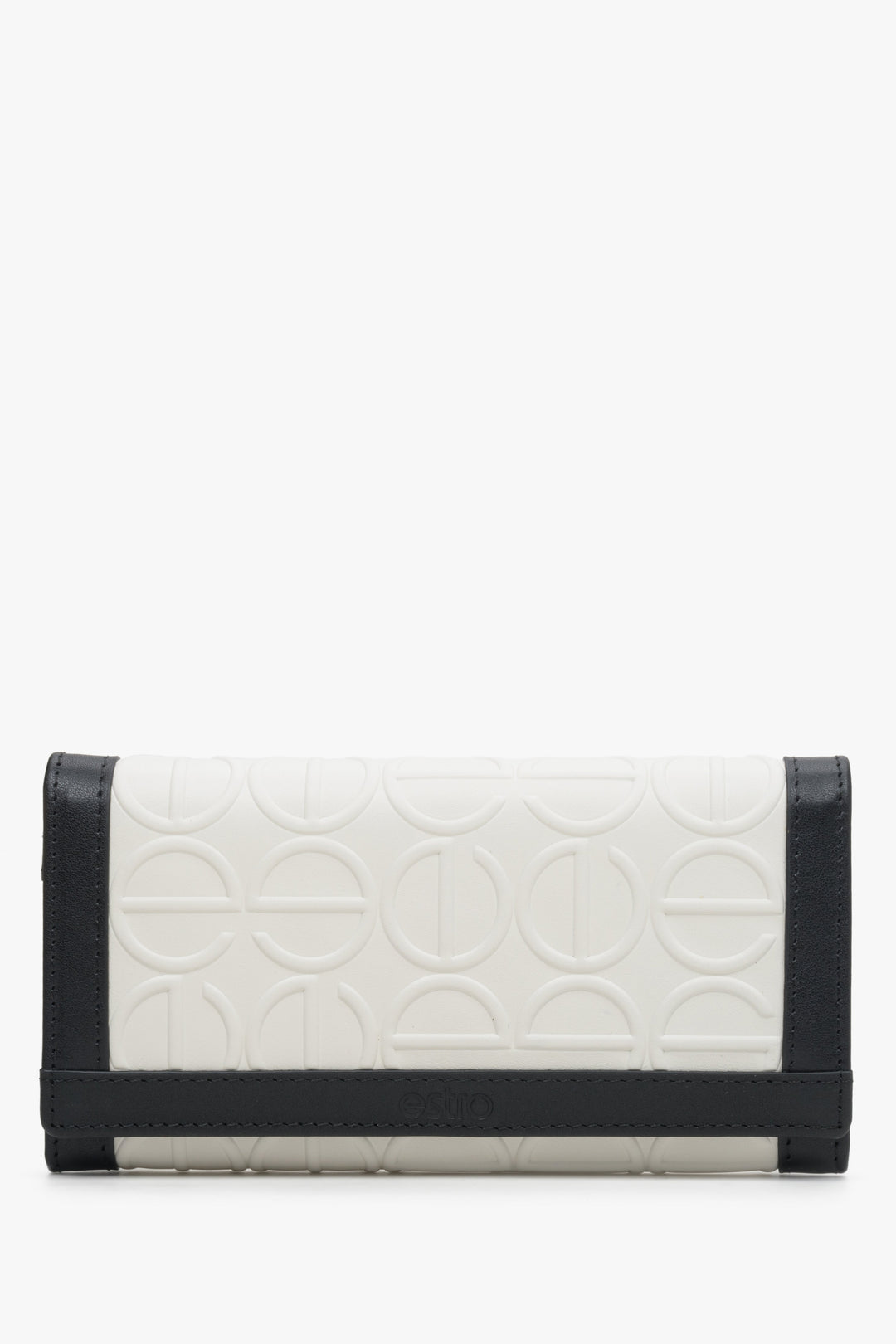 Women's Large Tri-Fold Black & White Leather Wallet Estro ER00113667.