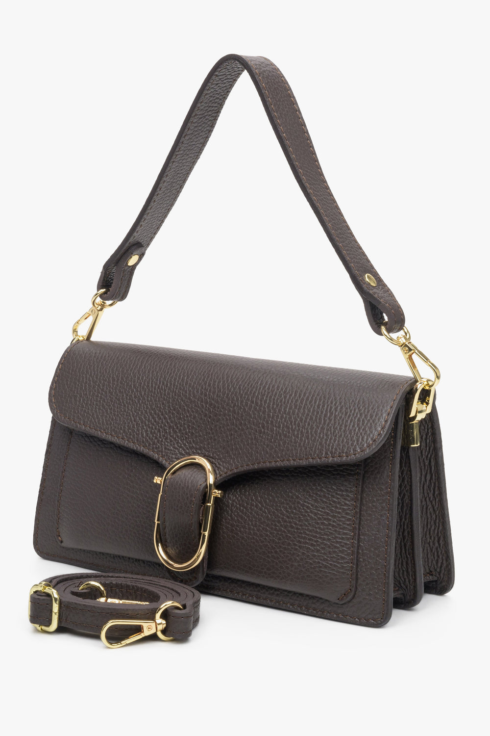 Small dark brown women's Estro handbag made of Italian natural leather.