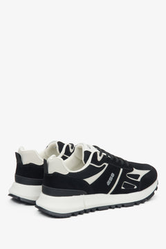 Black women's sneakers made of eco-leather and soft textile materials, ES8 – close-up of the heel and side line of the shoes.