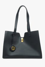 Women's Black Leather Shopper Bag with Decorative Strap Estro ER00114205.