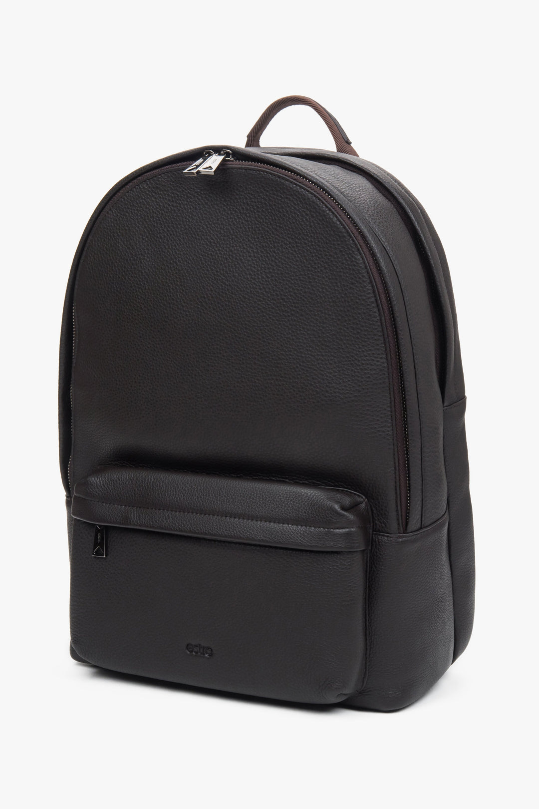 Large, leather men's dark brown backpack by Estro.