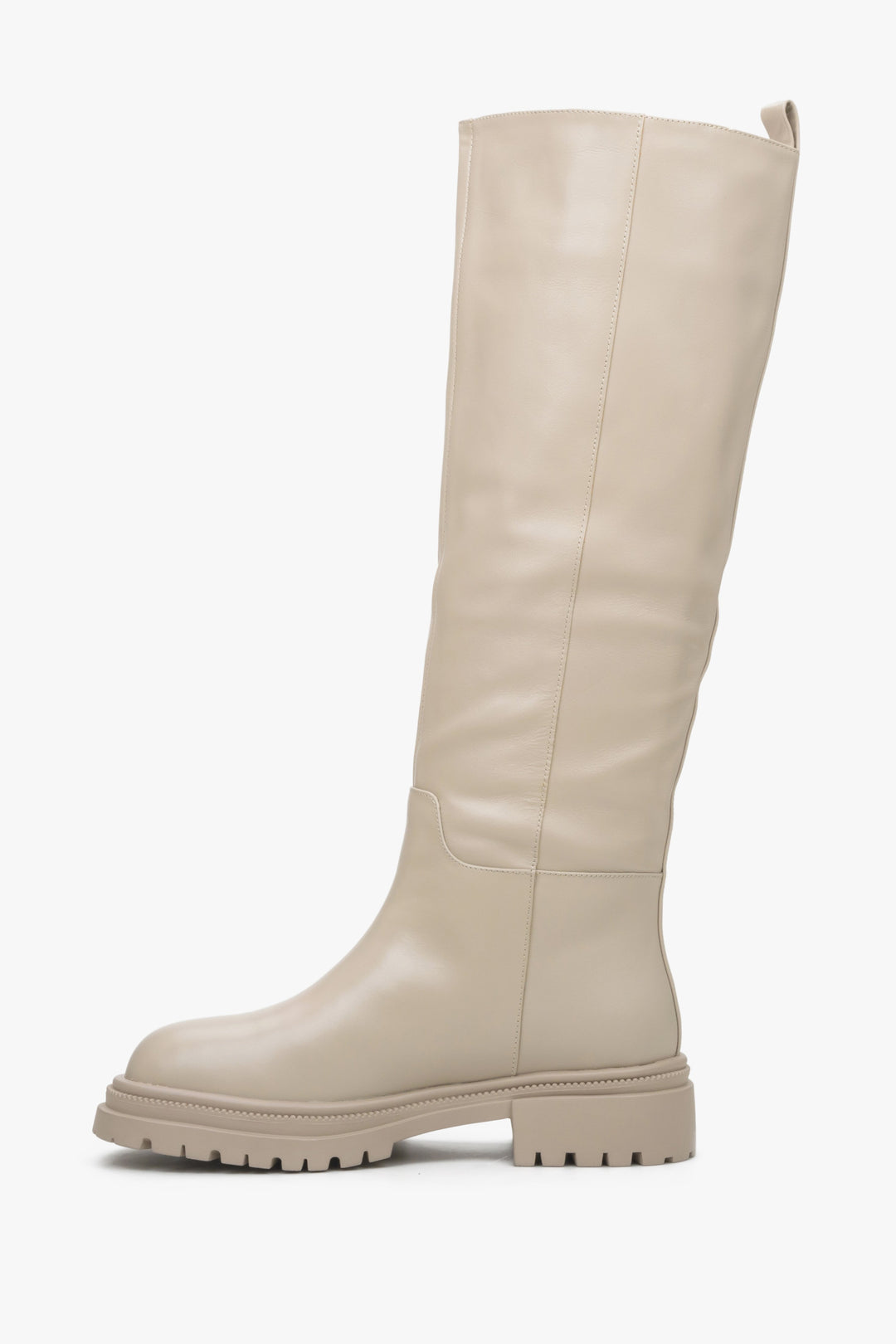 Women's light beige boots made of genuine leather by Estro - shoe profile.