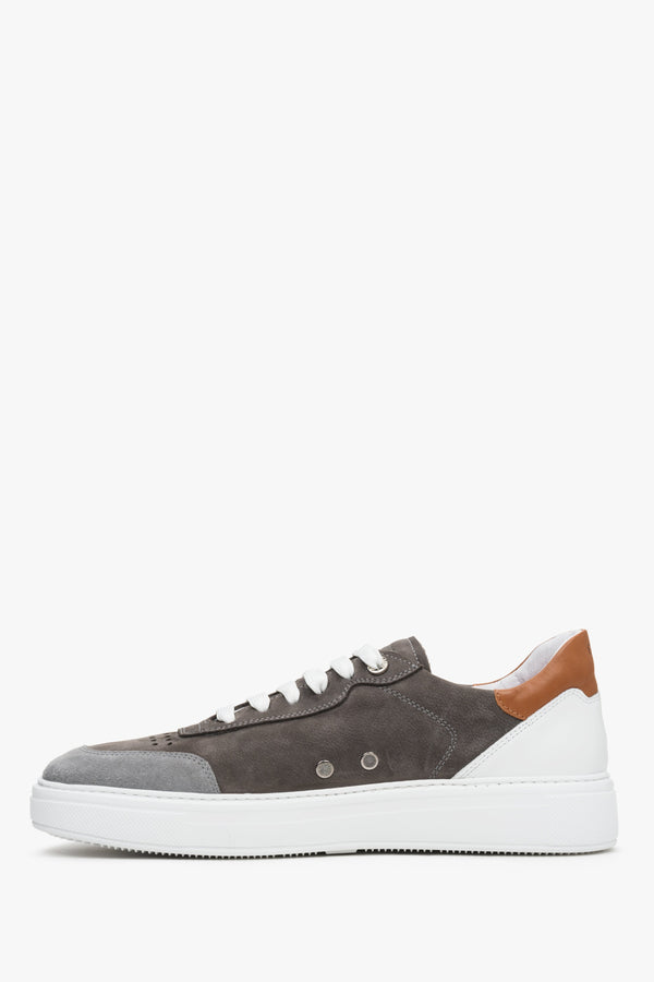 Spring sneakers for men made of nubuck and natural leather in grey and brown color.