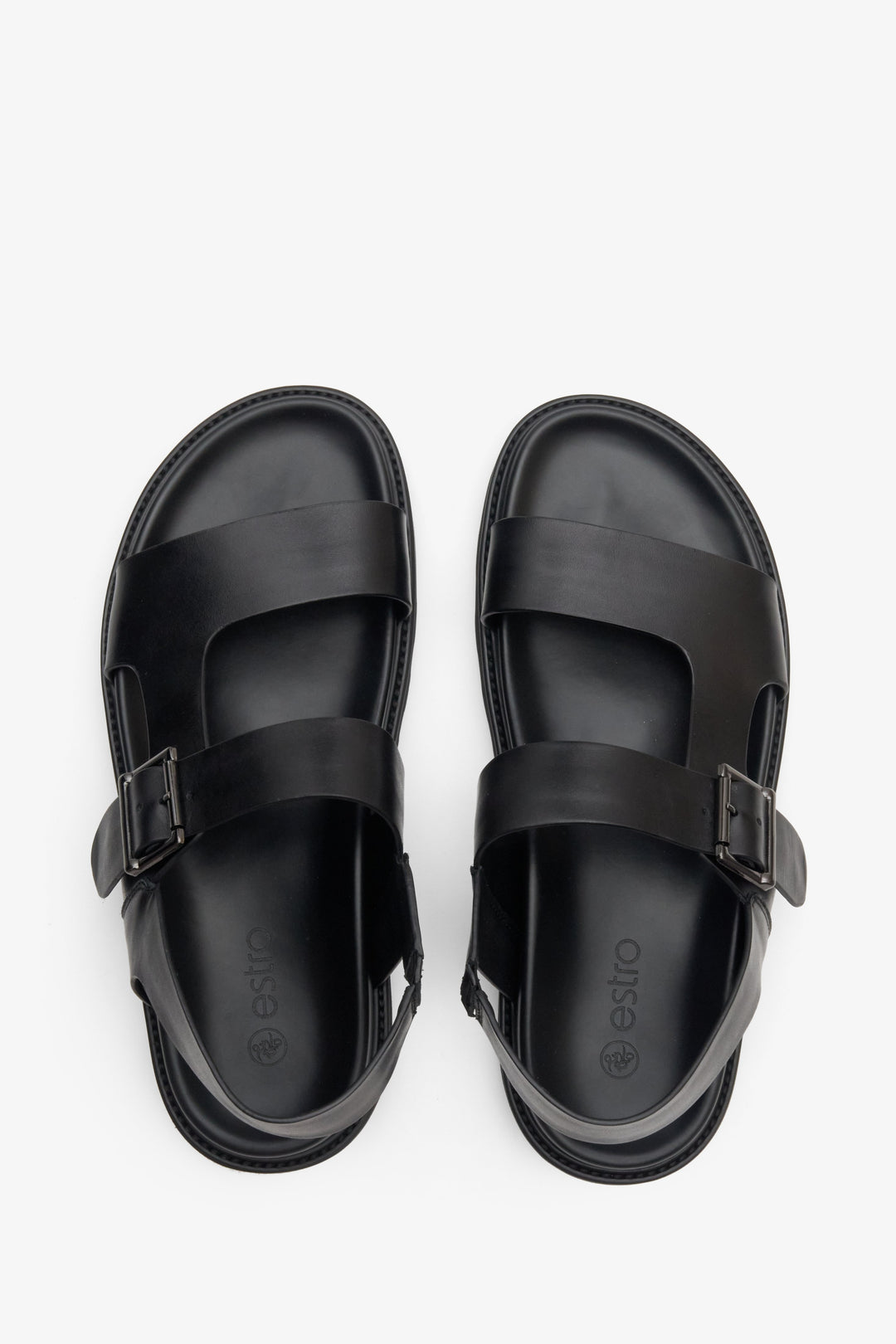 Men's genuine leather sandals made in black, Estro brand - presentation form above.