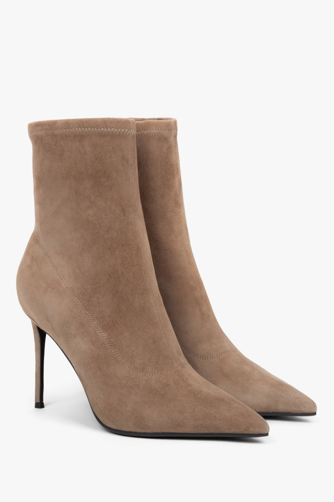 Women’s beige ankle boots with stretch shaft on high stiletto heel Estro.

